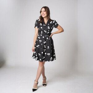 Unique Vintage Black and White Cherry Print Retro Wrap Dress Sz S NWOT
